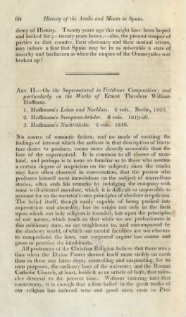 Art. II. - On the Supernatural in Fictitious Composition; and particularly on the Works of Ernst Theodore William Hoffman.