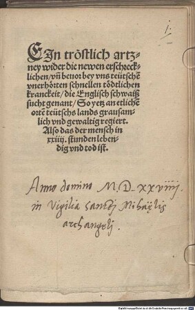 Eyn tröstlich Artzney wider ... die Englisch Schwaißsucht