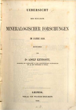Übersicht der Resultate mineralogischer Forschungen : in d. Jahren .... 1859 (1860)