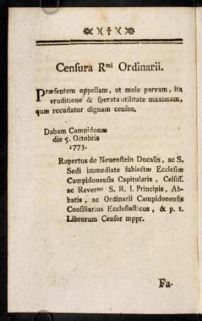 5v-6r, Censura Rmi Ordinarii; Facultas A. R. P. Provincialis