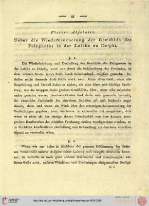 Vierter Abschnitt: Ueber die Wiedererneuerung der Gemälde des Polygnotos in der Lesche zu Delphi