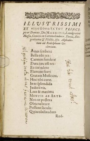Illustrissimi Et Φιλοσοφωτατου Principis ac Domini, Dn. Mauritii, Landgravii Hassiæ, [...]
