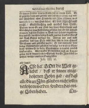 [...] Leichen-Spruch[...] welcher aus dem Evangelisten Joh. III. 16. also lautet: