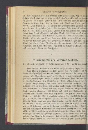 IV. Jahresfest der Bibelgesellschaft