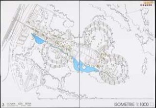 »Olympische Feststadt«, Olympisches Dorf, Berlin Schinkelwettbewerb 1992: Isometrie 1:1000