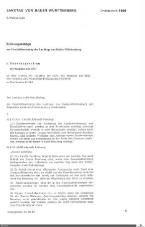 Änderungsanträge zur Geschäftsordnung des Landtags