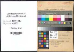 Entnazifizierung Karl Sattler , geb. 28.09.1905 (Lehrer)