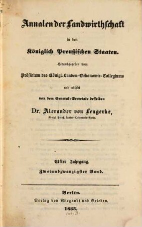 Annalen der Landwirthschaft in den Königlich Preußischen Staaten, 22. 1853 = Jg. 11