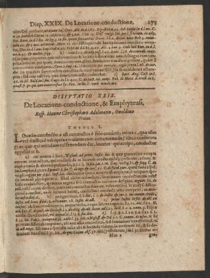 Disputatio XXIX. De Locatione conductione, & Emphyteusi