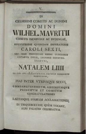 V. Celissimi comitis ac domini ...