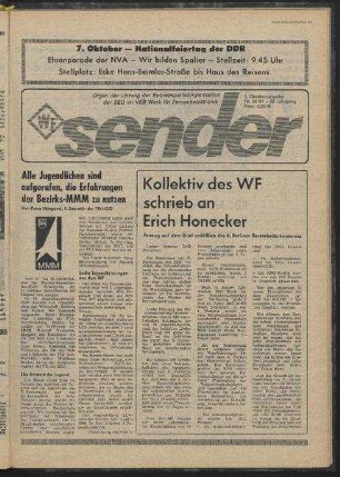 Betriebszeitung 'WF-Sender', Nr.34/1981 (1. Oktoberausgabe 1981)