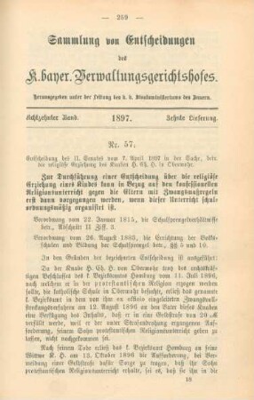 Achtzehnter Band. 1897. Zehnte Lieferung. - Nr. 57. - Nr. 65.