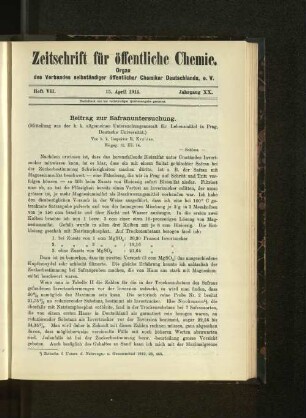 Heft VII. 15. April 1914. Jahrgang XX.