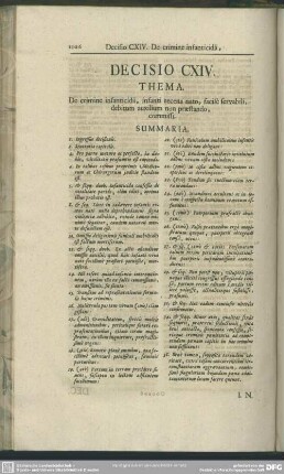 Decisio CXIV. De crimine infanticidii, infanti recens nato, facile servabili, debitum auxilium non praestando, commissi