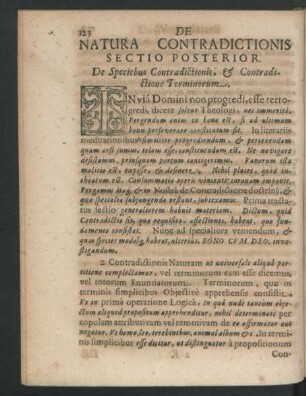 De Natura Contradictionis Sectio Posterior. De Speciebus Contradictionis, & Contradictione Terminorum.