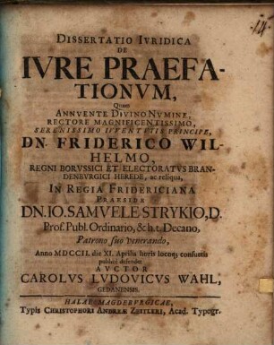 Dissertatio Ivridica De Ivre Praefationvm