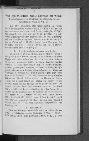 Aus dem Registrum König Christian des Ersten. : (Urkundensammlung der Gesellschaft für Schleswig=Holstein=Lauenburgische Geschichte Bd. 4).