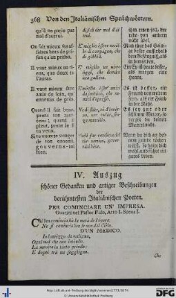 IV. Auszug schöner Gedanken und artiger Beschreibungen der berühmtesten Italiänischen Poeten.
