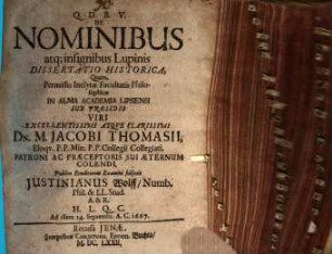 De Nominibus atq[ue] insignibus Lupinis : Dissertatio Historica