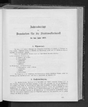 Jahresbericht der Deputation für die Stadtwasserkunst für das Jahr 1911.