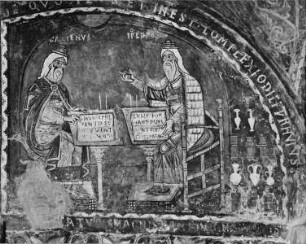 Freskendekoration mit Figuren und Szenen des AT, der Apokalypse, Evangelisten und Heiligen — Hippokrates und Galenos