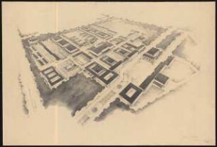 Verwaltungsbau der UFA (Universum Film AG), Potsdam-Babelsberg: Perspektivische Ansicht (Vogelschau)