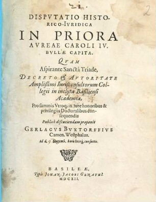 Disputatio historico-iuridica in priora aureae Caroli IV. bullae capita