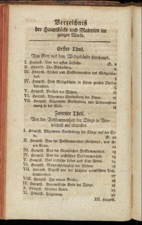 Verzeichniß der Hauptstücke und Materien im ganzen Werke.