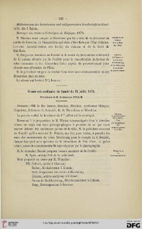 Séance extraordinaire du Comité du 15 juillet 1878