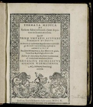 Themata Medica De Ratione Administrandi cibum & potum in & extra morbos