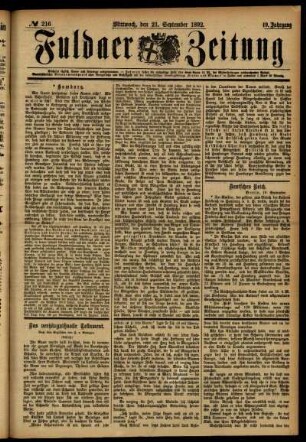Ausgabe vom Mittwoch, den 21. September 1892.