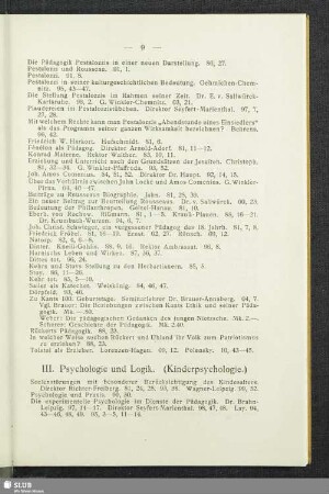 III. Psychologie und Logik (Kinderpsychologie)