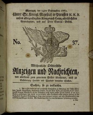 No. 37. Montags, den 14ten September, 1761.