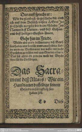 Das Sacrament deß Altars, Wie ein Haußvatter dasselbige seinem Gesinde einfältigklich fürhalten soll