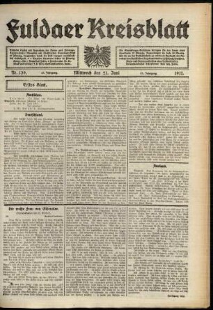 Erste Ausgabe vom Mittwoch, den 21. Juni 1911.