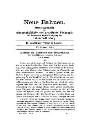 Herder als Erzieher der Menschheit