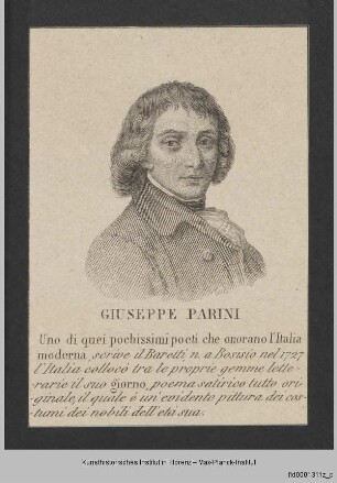 Folge von Bildnissen : Männerbildnisse, Gelehrte, Schriftsteller und Geistliche : Bildnis des Giuseppe Parini, auch Ripano Eupilino genannt