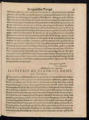 Illustris Ac Generose Domine Comes.