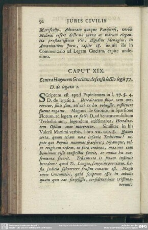 Caput XIX. Contra Hugonem Grotium defensalectio legis 77. D. de legatis 2