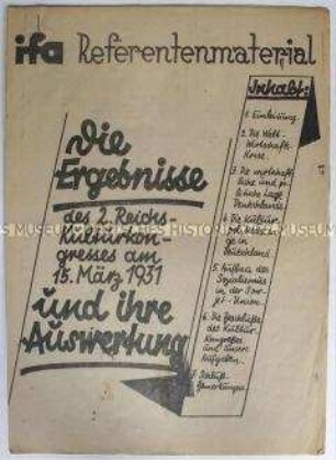 Materialsammlung zur politischen Schulung über den 2. Reichs-Kultur-Kongreß 1931 in Leipzig