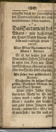 Das Sacrament des Altars, wie dasselbige ein Haus-Vater seinem Gesinde aufs einfältigste fürhalten soll