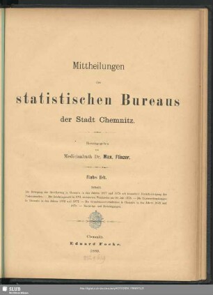 5.1880: Mittheilungen des Statistischen Bureaus der Stadt Chemnitz
