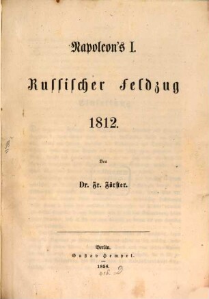 Napoleon's I. Russischer Feldzug 1812