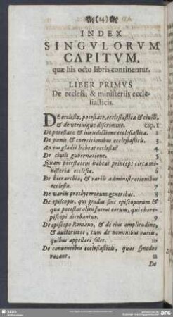 Index Singulorum Capitum, quae his octo libris continentur
