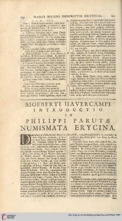 Sigeberti Havercampi introductio & commentarius in Philippi Parutae numismata Erycina