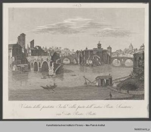 Vedute der Tiberinsel in Rom mit der Ponte Rotto