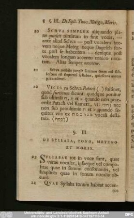 §. III. De Syllaba, Tono, Metego Et Moris.