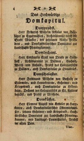 Adreß-Calender des Hochstifts Münster : auf das Schaltjahr nach der Gnadenreichen Geburt unsers Herrn Jesu Christi. 1782, 1782