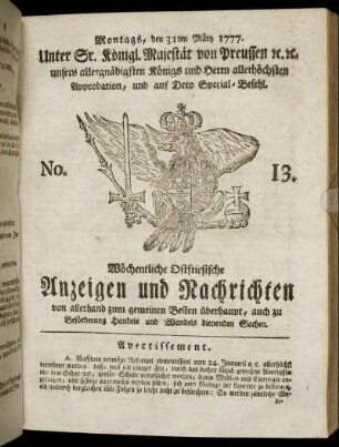 No. 13. Montags, den 31ten Märtz 1777.