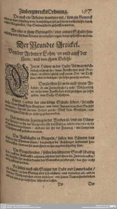 Der Neundte Artickel. Von der Arbeiter Lohn/ in und auff der Hube/ und von ihren Befehl.